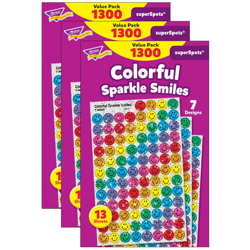 Colorful Sparkle Smiles superSpots&reg; Value Pack, 1300 Per Pack, 3 Packs