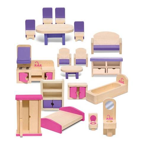 Melissa & Doug Multi-Level Wooden Dollhouse With 19 pcs Furniture