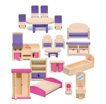 Melissa & Doug Multi-Level Wooden Dollhouse With 19 pcs Furniture