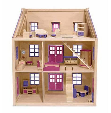 Melissa & Doug Multi-Level Wooden Dollhouse With 19 pcs Furniture