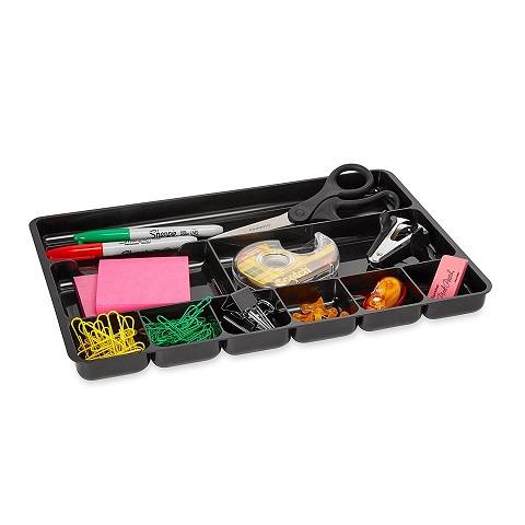 9-Section Drawer Organizer, Plastic, 14 x 9.125 x 1.125 Inches, Black (45706)