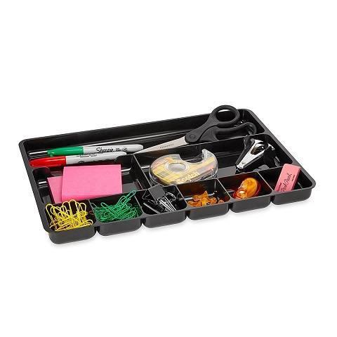 9-Section Drawer Organizer, Plastic, 14 x 9.125 x 1.125 Inches, Black (45706)