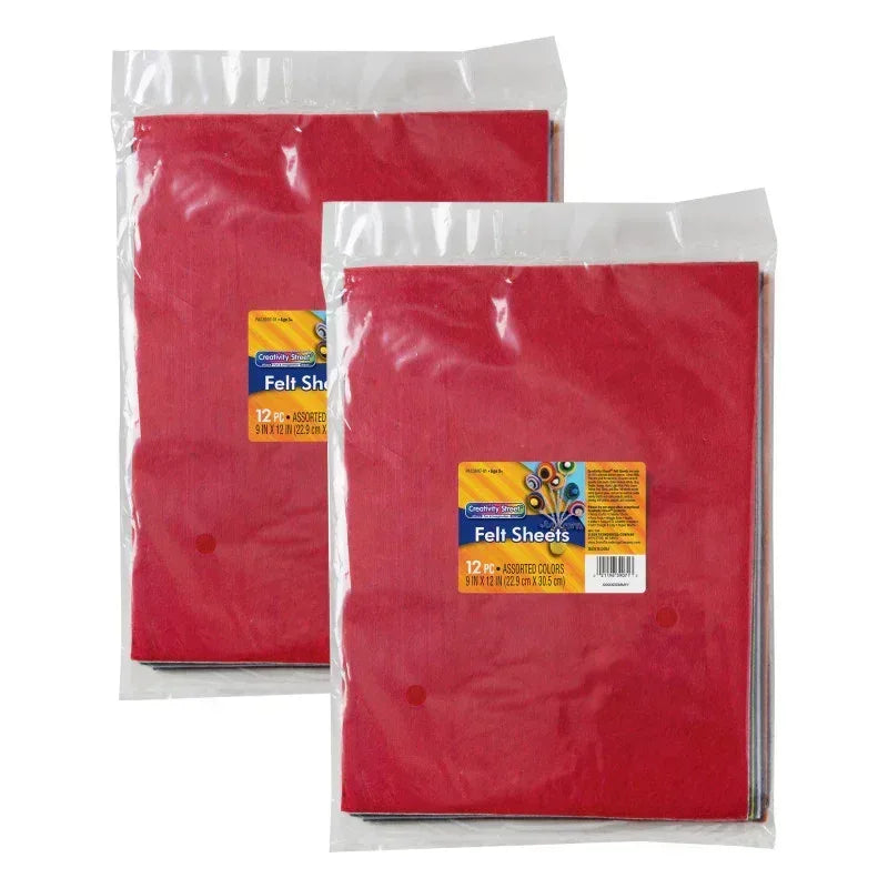Felt Sheets, Assorted Colors, 9" x 12", 12 Per Pack, 2 Packs