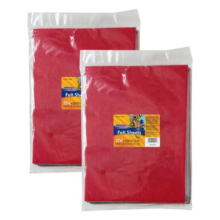 Felt Sheets, Assorted Colors, 9" x 12", 12 Per Pack, 2 Packs