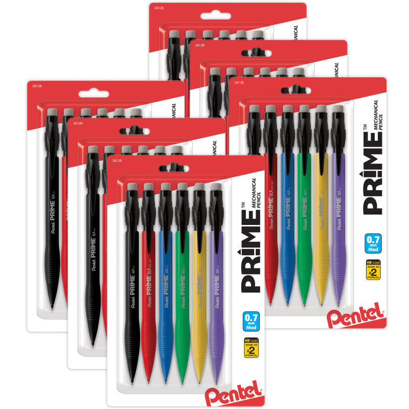 PRIME Mechanical Pencil (0.7mm) Assorted Barrel Colors, 6 Per Pack, 6 Packs