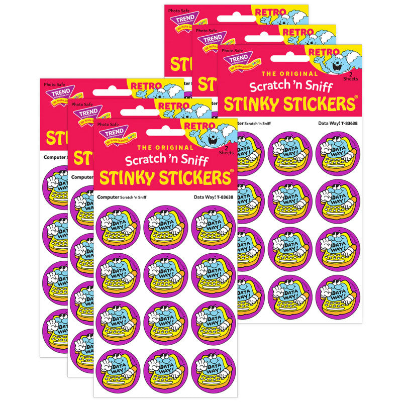 Data Way!/Computer scent Retro Scratch 'n Sniff Stinky StickersÂ®, 24 Per Pack, 6 Packs