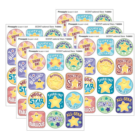 SCENT-sational Stars, Pineapple Scent Scratch 'n Sniff Stinky Stickers&reg;, 48 Per Pack, 6 Packs
