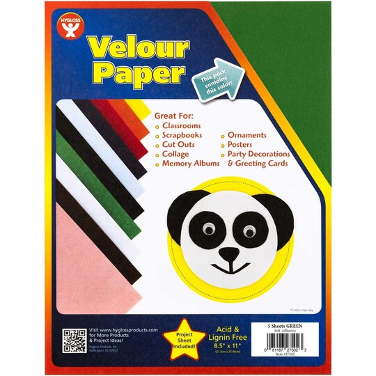Hygloss Velour Paper Self-Adhesive, Green - 8.5" x 11" (5 Sheets)