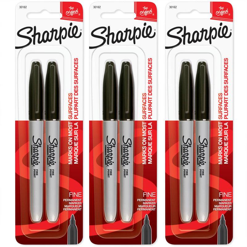 Fine Point Permanent Markers, Black, 3 Packs of 2, 6 Markers Total
