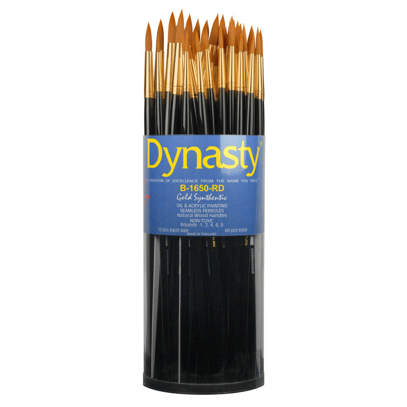 Finest Golden Synthetic Round Brush Canister, 60 Brushes