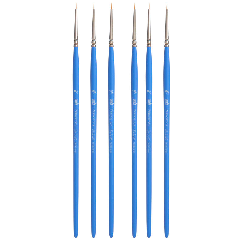 Select Artiste Short Liner Brush, Synthetic Bristles, Short Handle Mixed Media Paintbrush, Jewel Blue, Size 18/0, Pack of 6