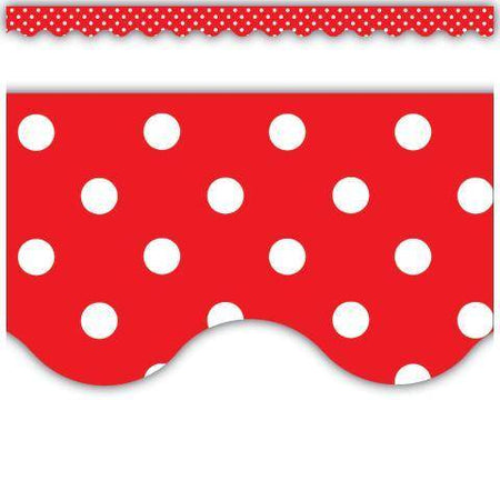 Red Mini Polka Dots Scalloped Border Trim, TCR4665