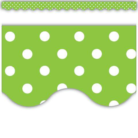 Lime Mini Polka Dots Scalloped Border Trim, TCR4669