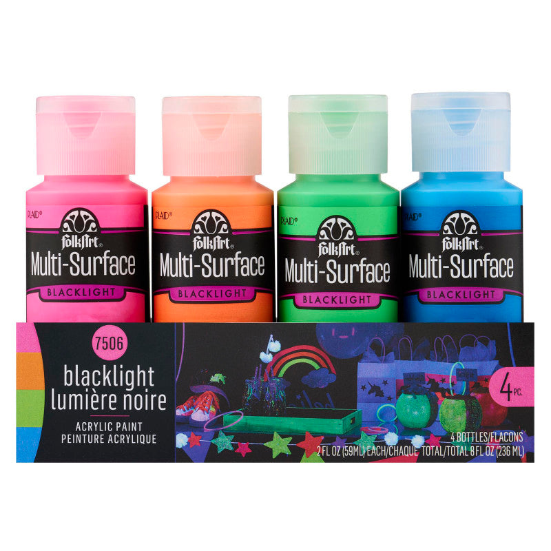 Multi-Surface Acrylic Paint Set, 2oz., Neon Blacklight, 4-Piece Set
