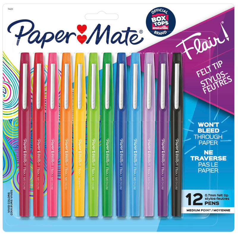 Flair Felt Tip Pens, Medium Point (0.7mm), Assorted Colors, 12 Count