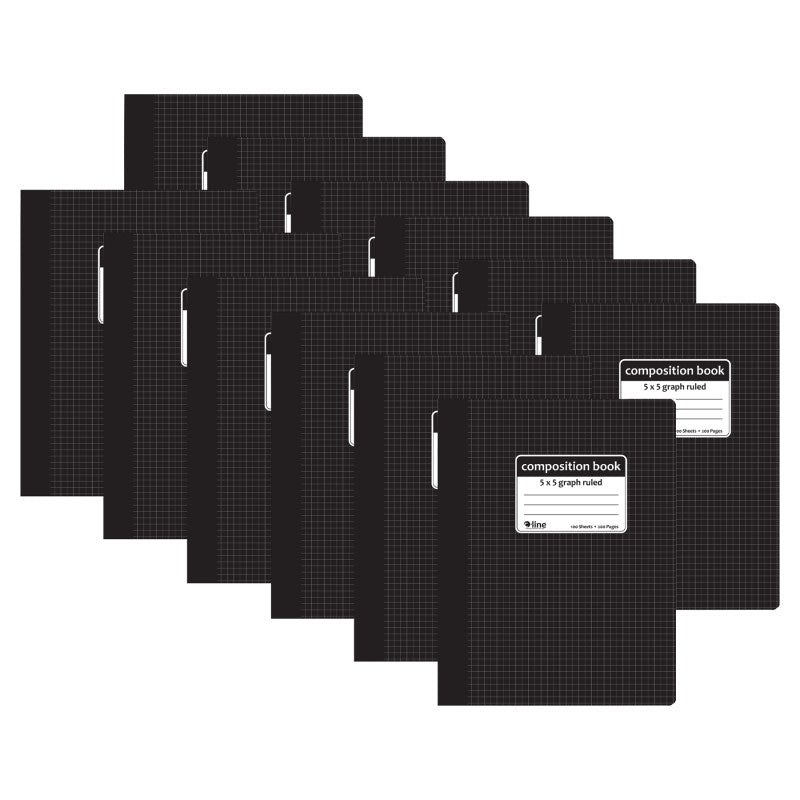 Composition Notebook, 5 x 5 Graph Ruled, Black, Pack of 12