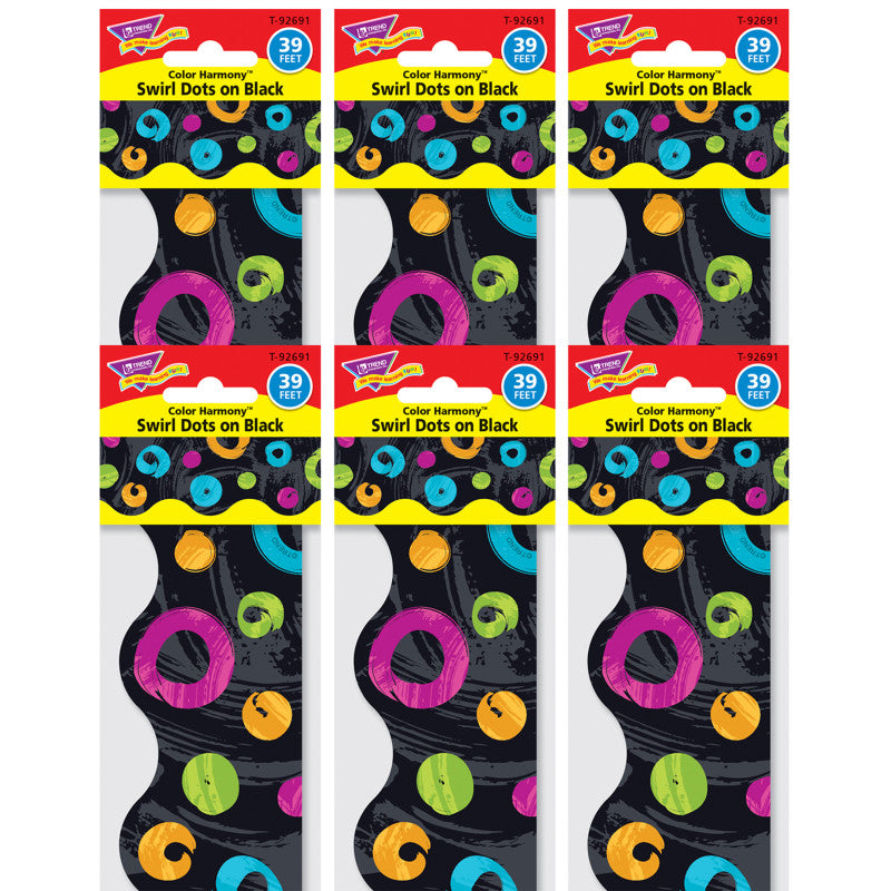Color Harmony&trade; Swirl Dots on Black Terrific Trimmers&reg;, 39 Feet Per Pack, 6 Packs