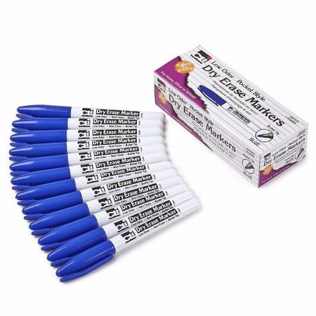 Charles Leonard Dry Erase Markers, Pocket Style with Bullet Tip, BLUE, Pack of 12