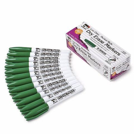 Charles Leonard Dry Erase Markers, Pocket Style with Bullet Tip, GREEN, Pack of 12