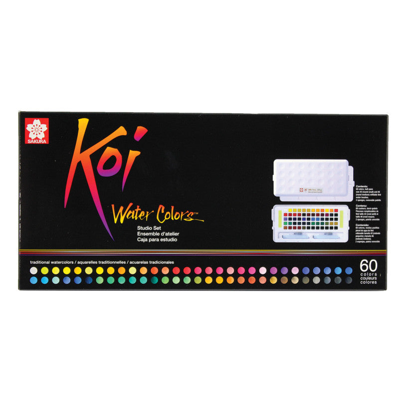 Koi Water Colors Studio Sketch Box with 2 Brushes, 60 Colors