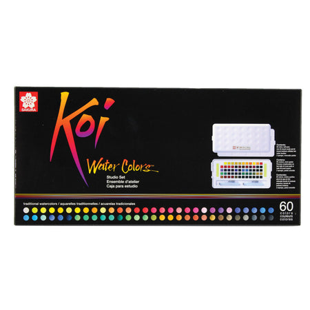 Koi Water Colors Studio Sketch Box with 2 Brushes, 60 Colors