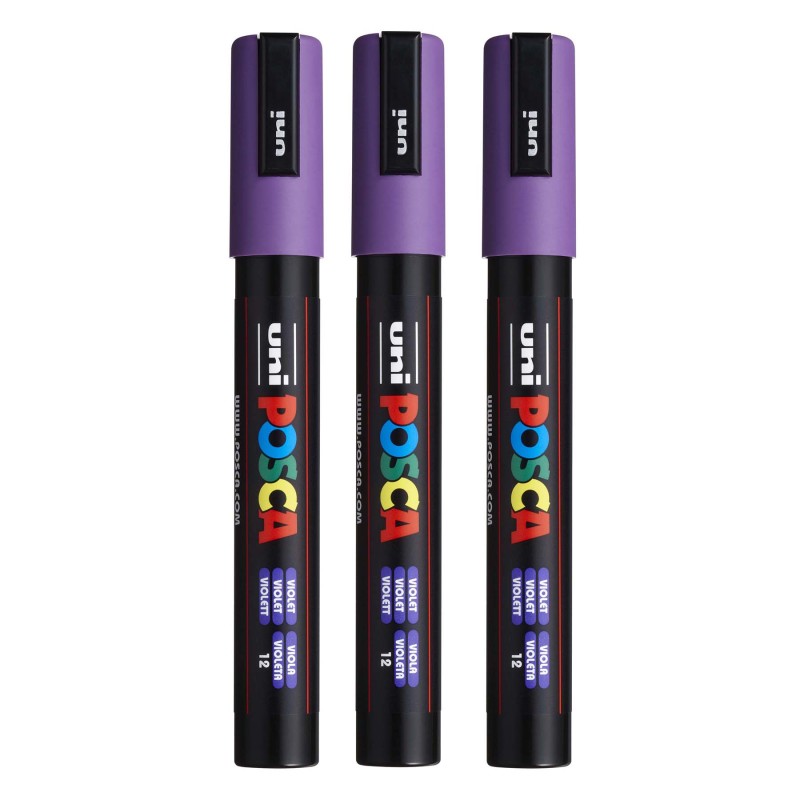 PC-5M Paint Markers, Medium Bullet Tip (1.8-2.5 mm), Violet, Pack of 3