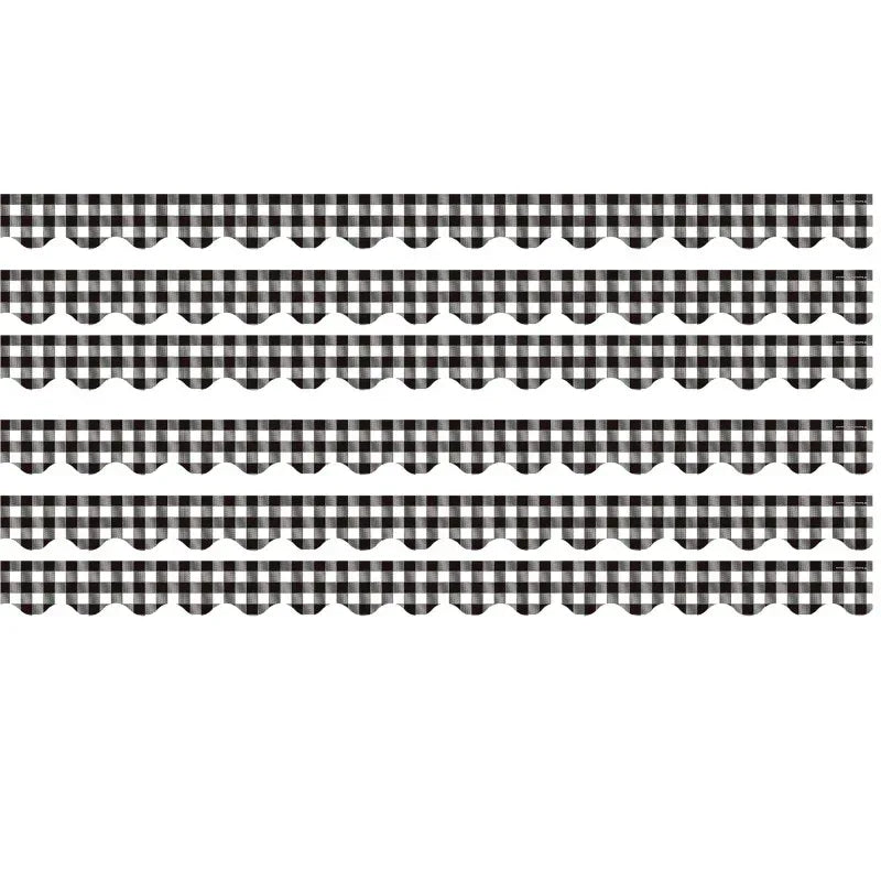 Black and White Gingham Scalloped Border Trim, 35 Feet Per Pack, 6 Packs