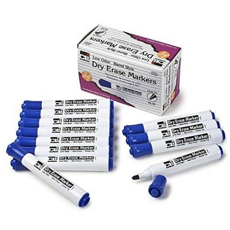 Charles Leonard Dry Erase Markers, Barrel Style with Chisel Tip, BLUE, Pack of 12