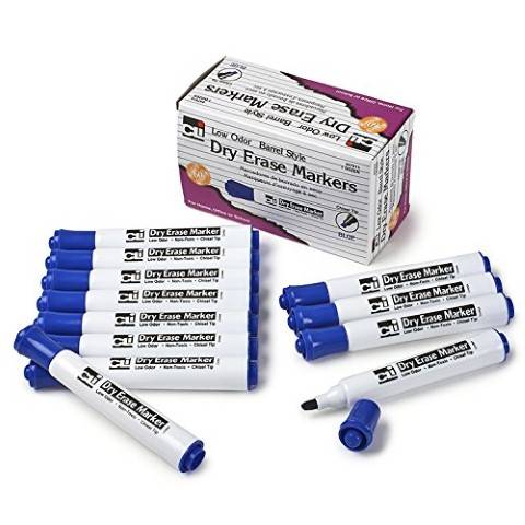 Charles Leonard Dry Erase Markers, Barrel Style with Chisel Tip, BLUE, Pack of 12
