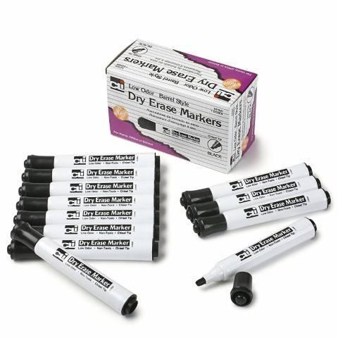 Charles Leonard Dry Erase Markers, Barrel Style with Chisel Tip, BLACK, Pack of 12