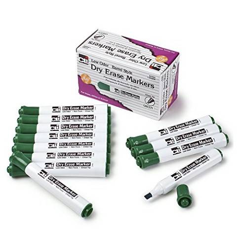 Charles Leonard Dry Erase Markers, Barrel Style with Chisel Tip, GREEN, Pack of 12