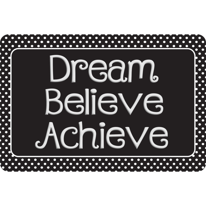 The Original Fun Mat&trade;, Welcome Mat, 15.5" x 23.5", Dream, Believe, Achieve, Black with White Dots