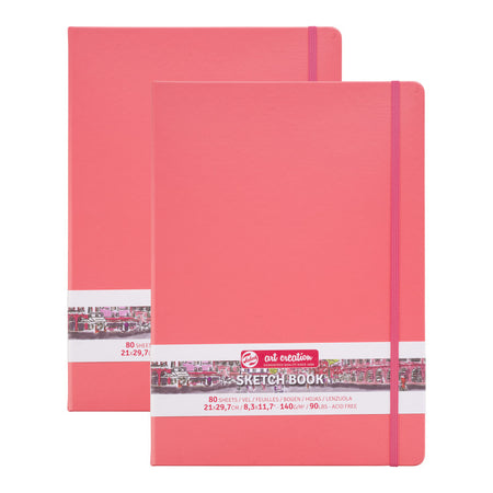 Sketchbook, 80 Sheets, 90lbs, Coral Red Cover, 8.3" x 11.7" (A4), Pack of 2