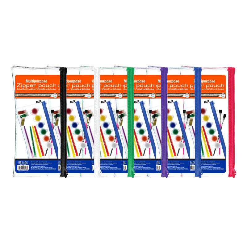 Multipurpose Clear Zipper Pouch, Assorted Color Zippers