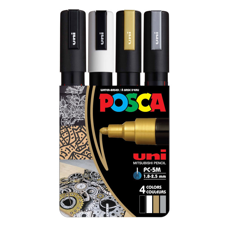Water-Based Paint Markers with Reversible 1.8 to 2.5 mm Tips, Assorted Colors, 4 Pack