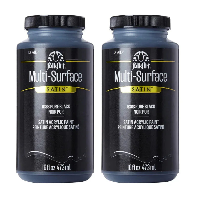 Acrylic Paint Multi-Surface Satin, 16oz., Pure Black, Pack of 2