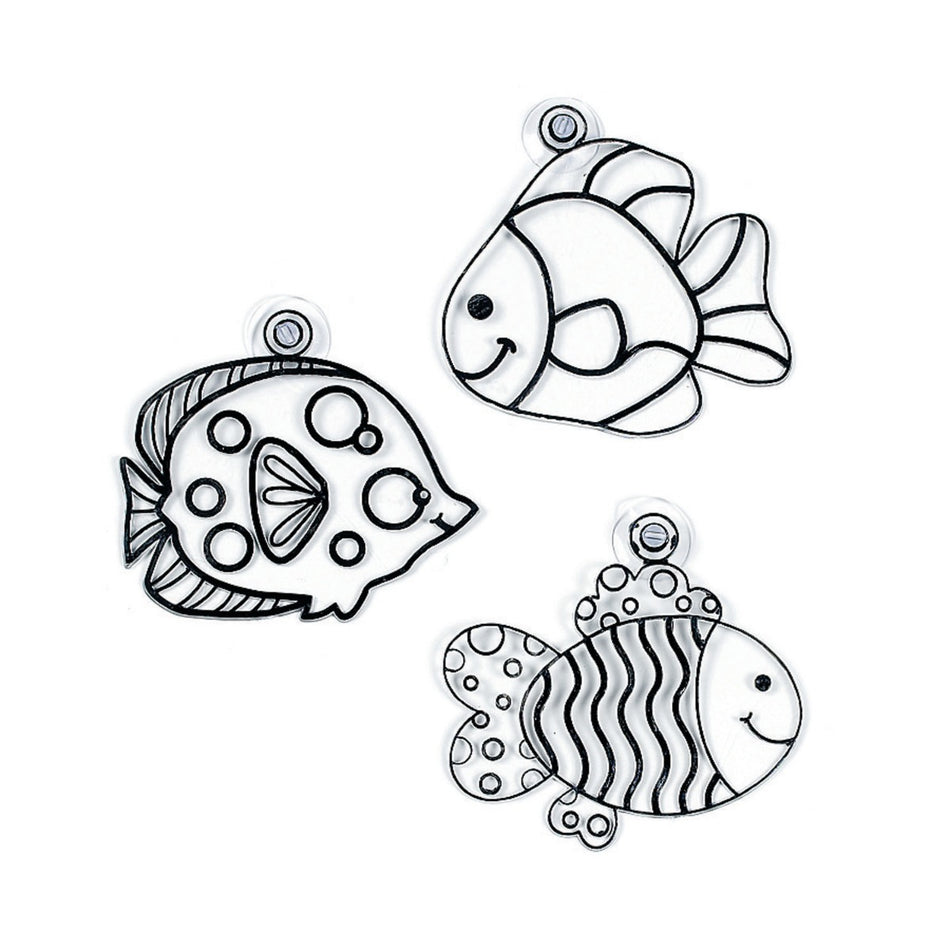 Fish Plastic Suncatchers 4" - Assorted styles - 12/PKG