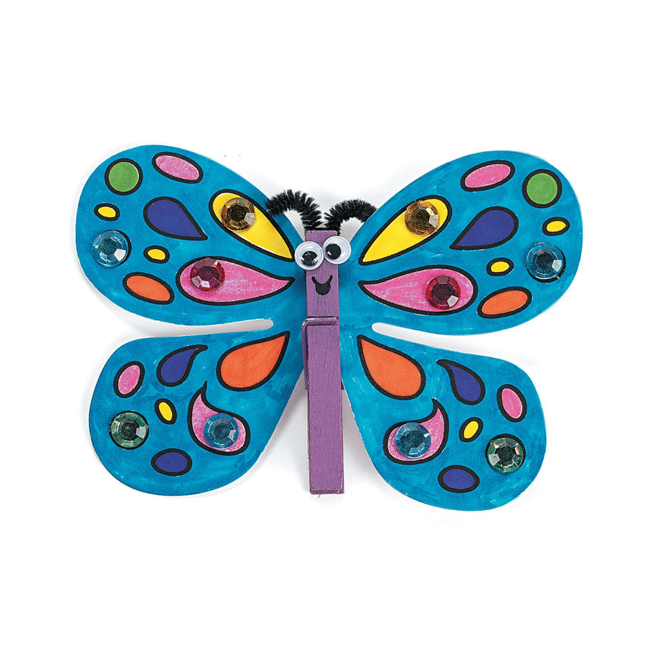 Foam Clothespin Butterfly Magnet Craft Kit - 12 Project Pack