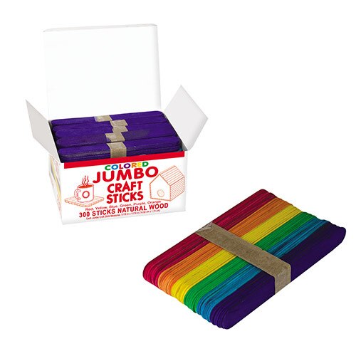Jumbo Colored Wood Craft Sticks - 6" x 3/4" - 300/box (25376)