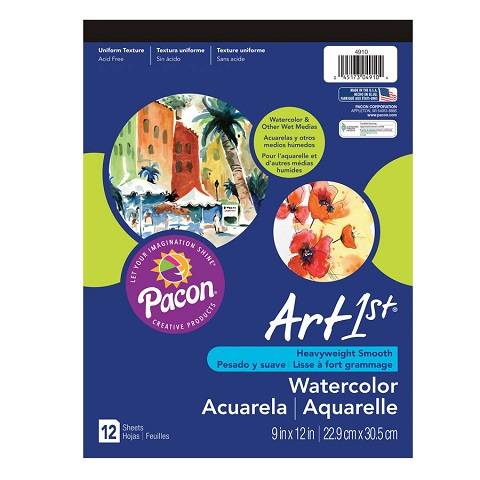 PACON, ART1ST WATERCOLOR PAD 9" X 12" WHITE 12 SHEETS, 4910