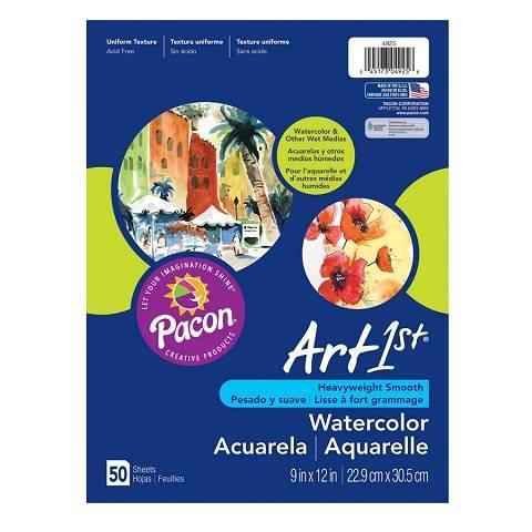 WATERCOLOR PAPER 9" X 12" WHITE, PACKAGE, 90 LB. 50 SHEETS (P4925)