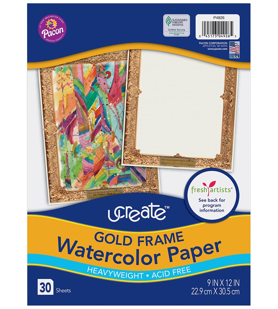 UCREATE® GOLD FRAME WATERCOLOR PAPER 9" X 12" GOLD FRAME 30 SHEETS (DIXP4926)