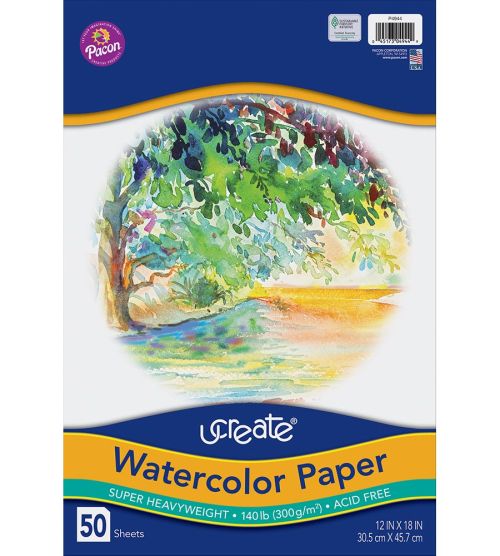 UCREATE® WATERCOLOR PAPER 12" X 18" WHITE, PACKAGE, 140 LB. 50 SHEETS (DIXP4944)
