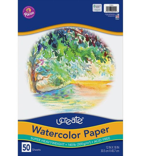 UCREATE® WATERCOLOR PAPER 12" X 18" WHITE, PACKAGE, 140 LB. 50 SHEETS (DIXP4944)