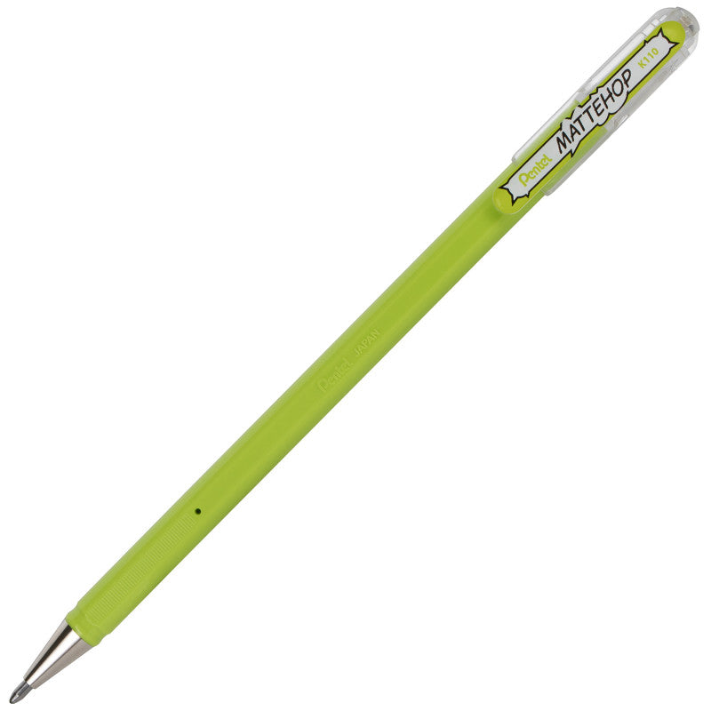 Hybrid MATTEHOP Gel Roller, 1.0mm, Matte Yellow Green Ink, Pack of 12