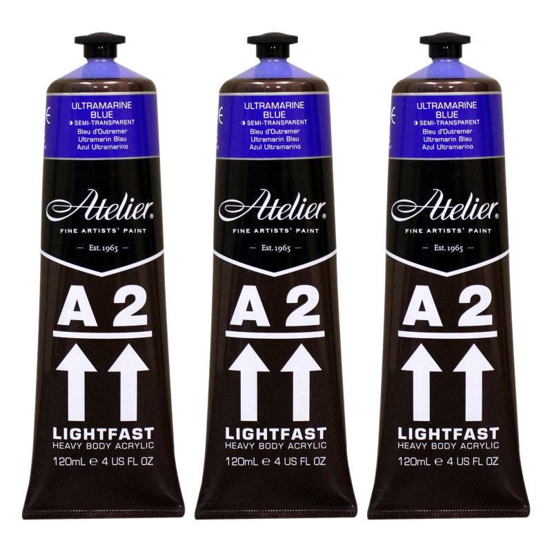 A2 Heavy Body Lightfast Artist Acrylic, 4 oz., Ultramarine Blue, Pack of 3