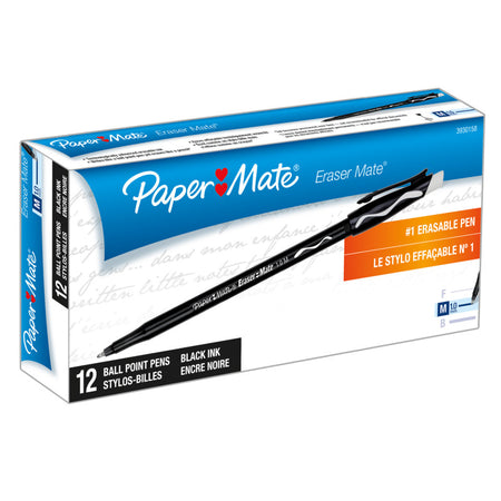 Eraser Mate&reg; Pen, Black, 12-Pack