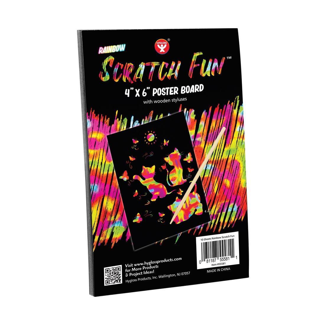 Hygloss Scratch Fun RAINBOW Posterboard 4" x 6" - 25 sheets with 5 styluses (55582)