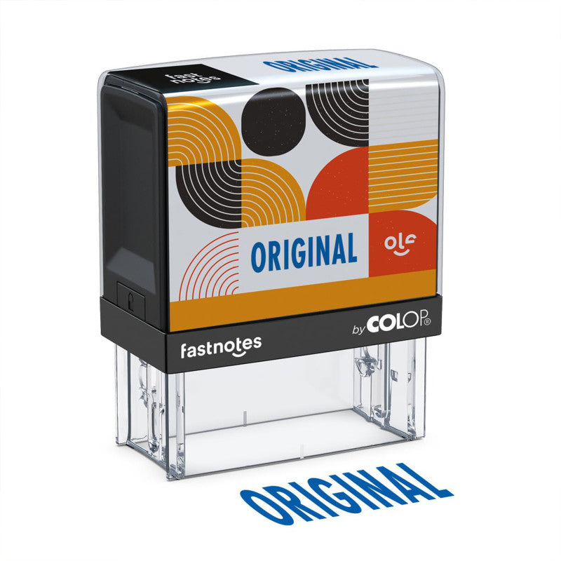 Self-Inking Original Message Stamp, Blue Ink, Clear Alignment Base, 2 Design Cards
