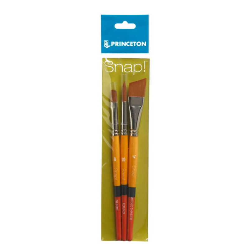 Snap! Brush Set No. 1, Synthetic Bristles, Short Handle Mixed Media Paintbrush, Multicolor, 3 Pieces